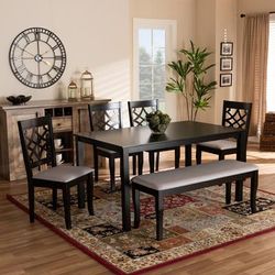 Baxton Studio Dori Modern Grey Fabric & Dark Brown Finished Wood 6-PC Dining Set - Wholesale Interiors RH331C-Grey/Dark Brown-6PC Dining Set