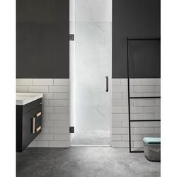 Fellow Series 24 in. by 72 in. Frameless Hinged Shower Door in Matte Black with Handle - ANZZI SD-AZ09-01MB