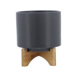 "8" Planter With Wood Stand, Matte Gray - Sagebrook Home 15798-02"