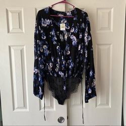 Free People Tops | Free People Body Suit | Color: Black/Blue | Size: M