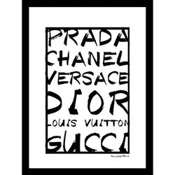 Fashion Brand Names Black/White 14" x 18" Framed Print by Venice Beach Collections Inc in Pink