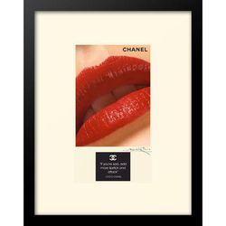 Chanel lips Quote "If you're sad, add more lipstick..." Red 14" x 18" Framed Print by Venice Beach Collections Inc in Black White