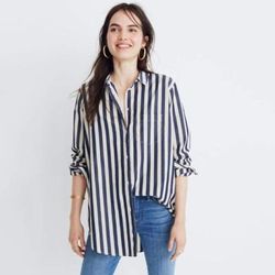 Madewell Tops | Madewell Hampden Striped Button Down Shirt | Color: Blue/White | Size: Xs