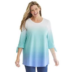 Plus Size Women's French Terry Tie-Sleeve Sweatshirt by Woman Within in Azure Ombre (Size 30/32)