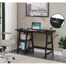 Designs2Go Trestle Desk with Charging Station - Convenience Concepts 090117BLEL