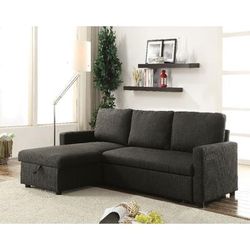 Hiltons Sectional Sofa w/Sleeper in Charcoal Linen - Acme Furniture 52300