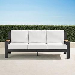 Calhoun Sofa with Cushions in Matte Black Aluminum - Sunbrella Rain, Rain Resort Stripe Dove - Frontgate