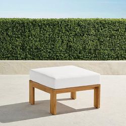 Calhoun Ottoman with Cushion in Natural Teak - Standard, Performance Rumor Snow - Frontgate