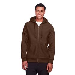 Team 365 TT95 Men's Zone HydroSport Heavyweight Full-Zip Hooded Sweatshirt in Sport Dark Brown size XS | Cotton Polyester