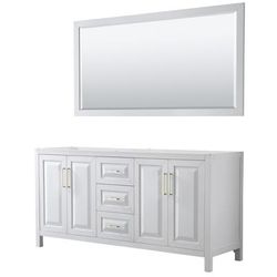 Daria 72 Inch Double Bathroom Vanity in White, No Countertop, No Sink, 70 Inch Mirror, Brushed Gold Trim - Wyndham WCV252572DWGCXSXXM70