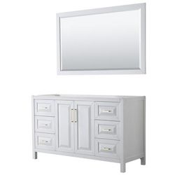 Daria 60 Inch Single Bathroom Vanity in White, No Countertop, No Sink, 58 Inch Mirror, Brushed Gold Trim - Wyndham WCV252560SWGCXSXXM58