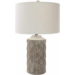 Bacabac 27"H x 16"W x 16"D Traditional End Table Lamp Brown/Light Gray/Camel/Metallic - Nickel Table Lamp - Boutique Rugs