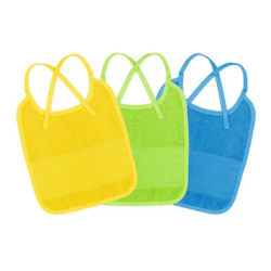 buttinette Bavoirs à broder, bleu foncé/citron vert/jaune soleil, lot de 3