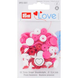 Prym Boutons pression "Color Snaps coeur", rose vif multicolore, 12,4 mm Ø, 30 pièces