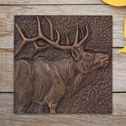 Elk 8" x 8" Indoor Outdoor Wall Décor by Whitehall Products in Antique Copper