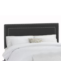 Velvet with Brass Nailhead Trim Queen Headboard by Skyline Furniture in Black