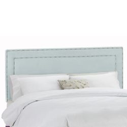 Velvet with Brass Nailhead Trim Queen Headboard by Skyline Furniture in Pool