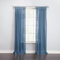 Wide Width BH Studio Sheer Voile Tab-Top Panel by BH Studio in Smoke Blue (Size 60" W 63" L) Window Curtain