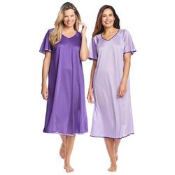 Plus Size Women's 2-Pack Short Silky Gown by Only Necessities in Plum Burst Soft Iris (Size M) Pajamas
