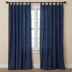 Wide Width Poly Cotton Canvas Tab-Top Panel by BrylaneHome in Navy (Size 48" W 45" L) Window Curtain