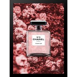 Chanel Bottle Floral Wallpaper Dark Pink 14" x 18" Framed Print by Venice Beach Collections Inc in Red Black