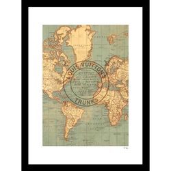 Louis Vuitton Map Beige 14" x 18" Framed Print by Venice Beach Collections Inc in Grey