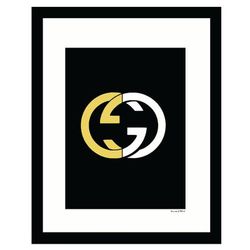 Gucci Logo Gold & White - White / Gold - 14x18 Framed Print by Venice Beach Collections Inc in White Gold