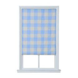 Wide Width Cordless Plaid Flat Roman Shade by Whole Space Industries in Sky Blue (Size 27" W 64" L)