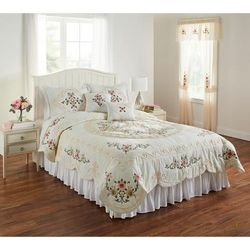 Ava Oversized Embroidered Cotton Quilt by BrylaneHome in Ivory (Size FL/QUE)