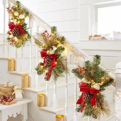 24" Pre-Lit Holiday Classics Stair Swag by BrylaneHome in Red Christmas Swag