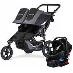 BOB Revolution Flex 3.0 Duallie Double Jogging Stroller + Britax Ultra Gen1 Infant Car Seat Travel S