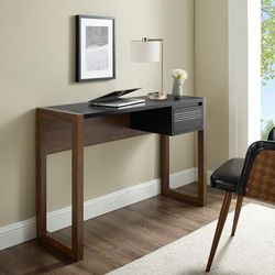 "46" Fluted Drawer Writing Desk - Dark Walnut/Solid Black - Walker Edison DWASH1DDWSB"