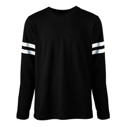 Soffe 1840B Youth Striped Sleeve Top in Black size Medium | Cotton Polyester