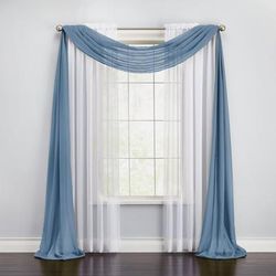 Wide Width BH Studio Sheer Voile Scarf Valance by BH Studio in Smoke Blue (Size 40" W 288"L) Window Curtain