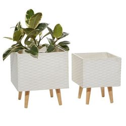 Juniper + Ivory Set of 2 15 In.,18 In. Contemporary Planter White Polystone - Juniper + Ivory 46496