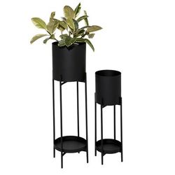 Juniper + Ivory Set of 2 24 In., 33 In. Modern Planter Black Metal - Juniper + Ivory 80790