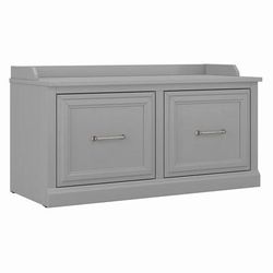 "kathy ireland® Home by Bush Furniture Woodland 40W Shoe Storage Bench with Doors in Cape Cod Gray - Bush Furniture WDS140CG-03 "