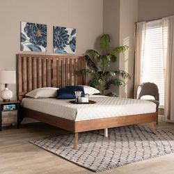 Baxton Studio Saki Mid-Century Modern Walnut Brown Finished Wood King Size Platform Bed - Wholesale Interiors Saki-Ash Walnut-King