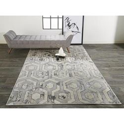 Orin Metallic Architectural Rug, Ivory Sand/Silver, Area Rug