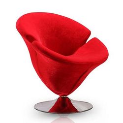 Tulip Red and Polished Chrome Velvet Swivel Accent Chair - Manhattan Comfort AC029-RD
