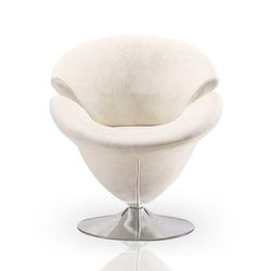 Tulip White and Polished Chrome Velvet Swivel Accent Chair - Manhattan Comfort AC029-WH