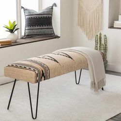 Dunlewy 18"H x 48"W x 16"D Traditional Upholstered Bench Handwoven Cotton Black/Cream/Tan Bench - Boutique Rugs