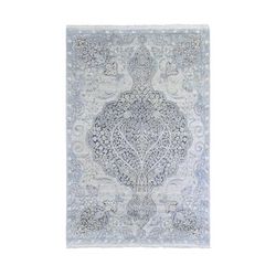 Shahbanu Rugs Ivory Silk with Textured Wool Tree of Life Meditation Design Hand Knotted Oriental Rug (6'0" x 9'2") - 6'0" x 9'2"