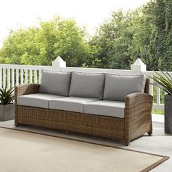 Bradenton Outdoor Wicker Sofa Weathered Brown /Gray - Crosley KO70049WB-GY