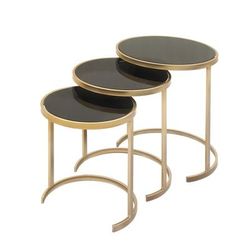 Set of 3 Gold Metal Traditional Accent Table, 21", 19", 17" by Quinn Living in Black