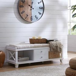 Wyndcliff White Upholstered Storage Bench by SEI Furniture in White