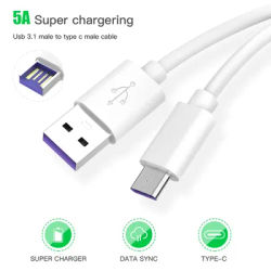 Câble USB type-c 5A pour recharge rapide et transfert de données cordon de chargeur pour téléphone