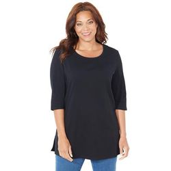 Plus Size Women's Easy Fit 3/4-Sleeve Scoopneck Tee by Catherines in Black (Size 1X)