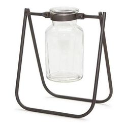 "Jar with Stand (Set of 2) 6"L x 6.75"H Iron/Glass - Melrose International 82052DS"