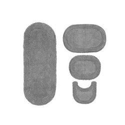 Double Ruffle 4 Piece Set Bath Rug Collection by Home Weavers Inc in Grey